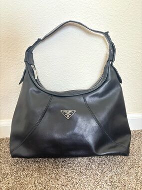 ***Faux**** Prada Black Slouchy Shoulder Bag